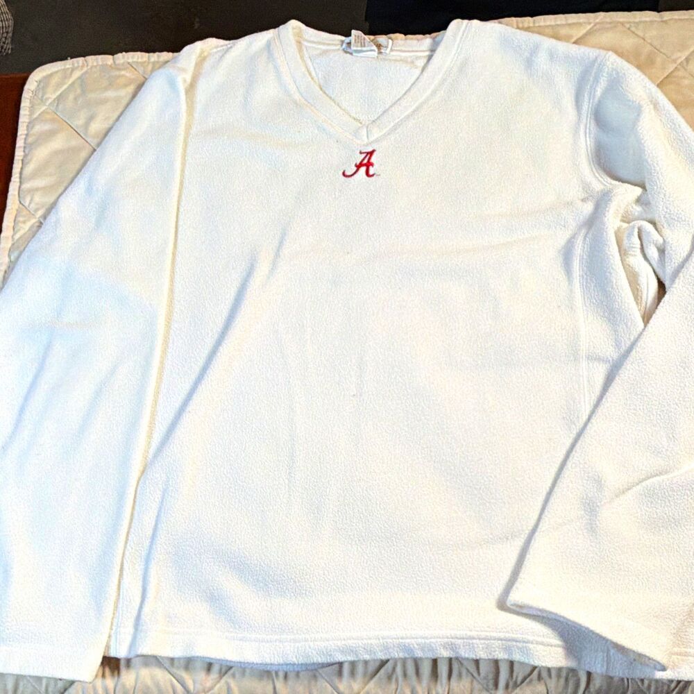 Antigua Women’s L White V-Neck Fleece Pullover Sweatshirt Alabama Script A